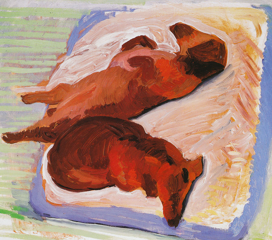 Two Sleeping Dachshund David Hockney dog painting print in